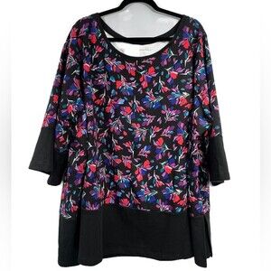 Woman Within Floral Sweatshirt Top Black Multi-Colored Comfy Size 3X (30/32)